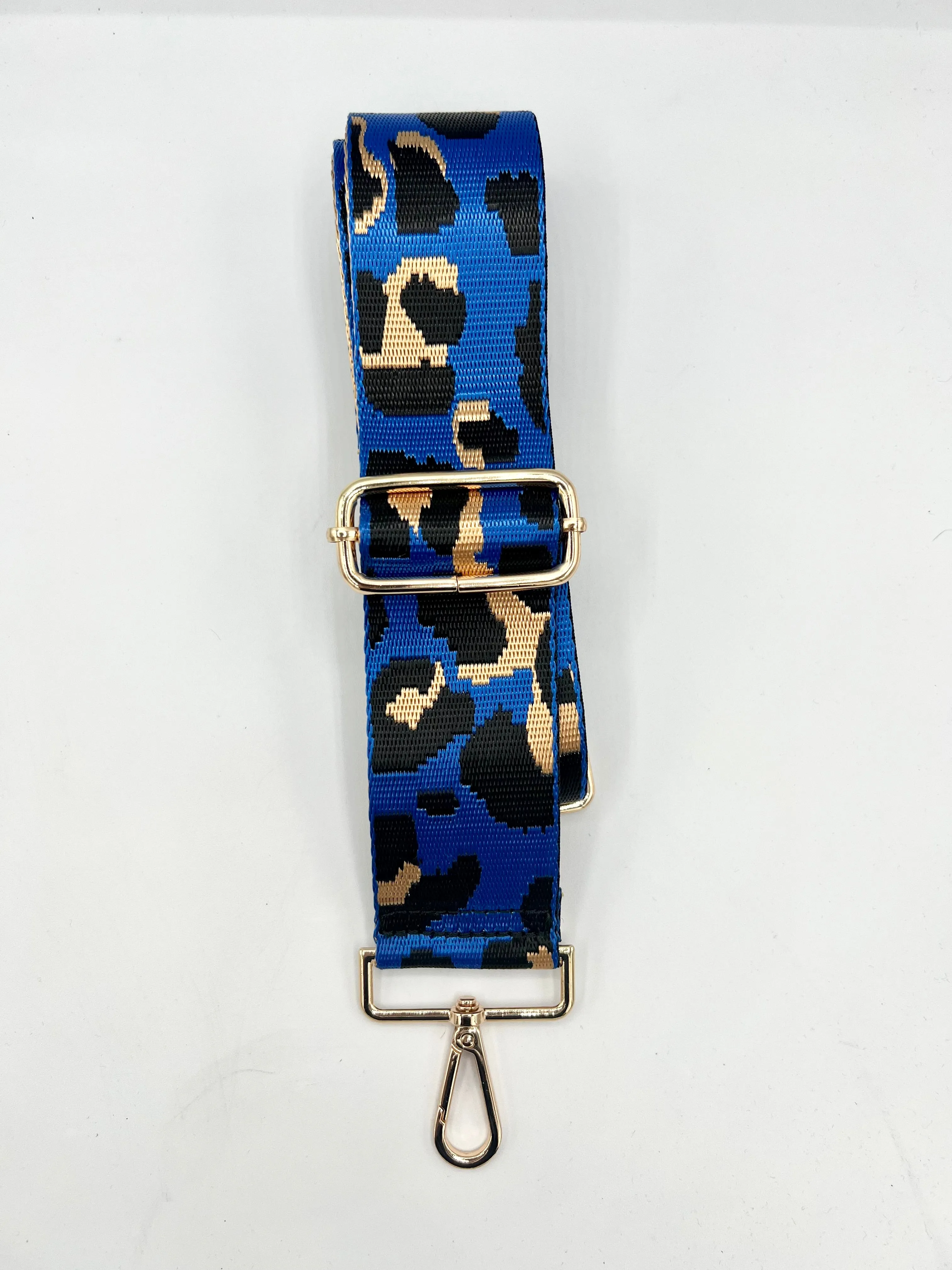 Bag Strap 25 - Royal Blue, Gold & Black Leopard