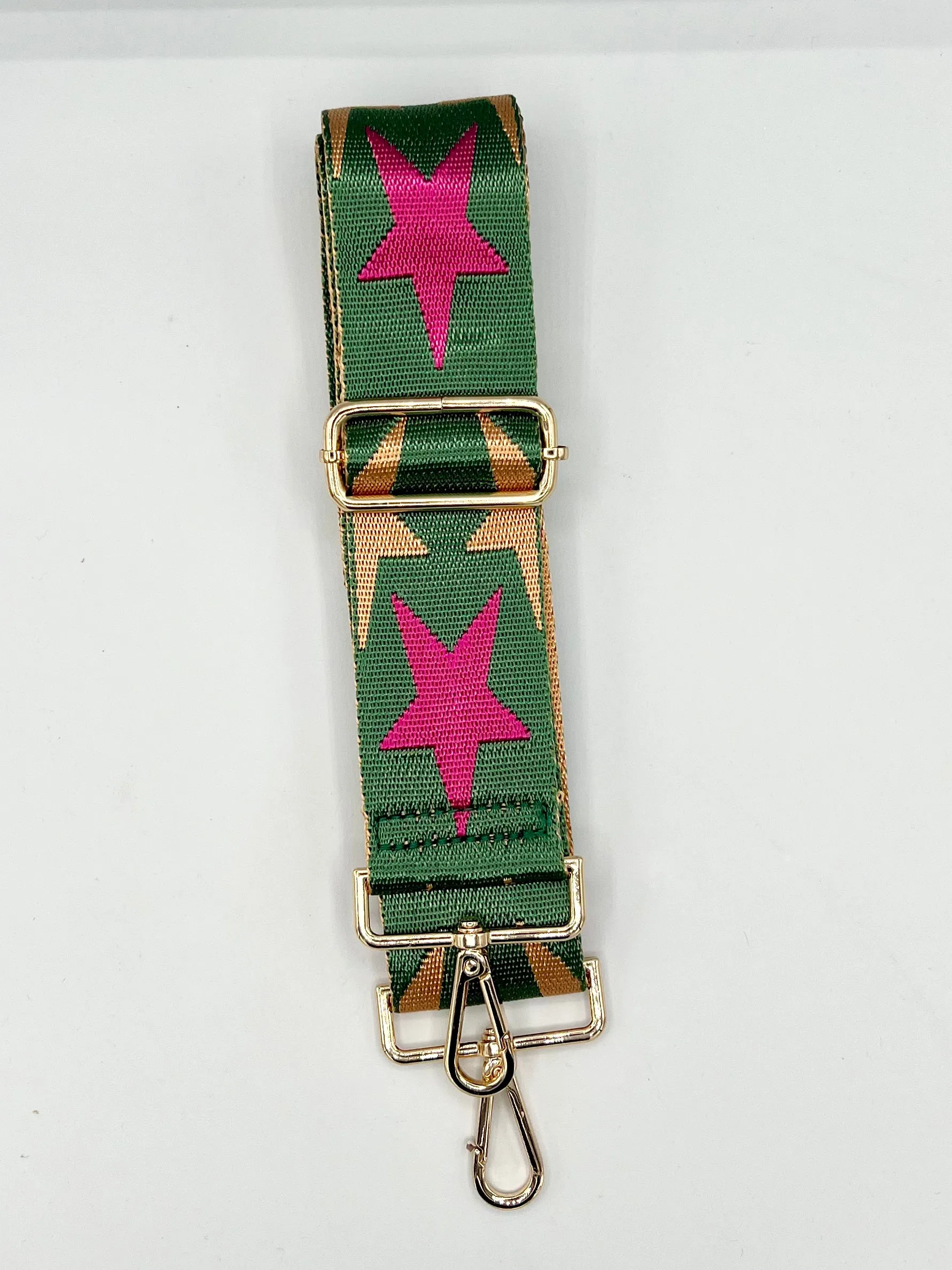 Bag Strap 68 - Green, Gold & Pink Stars