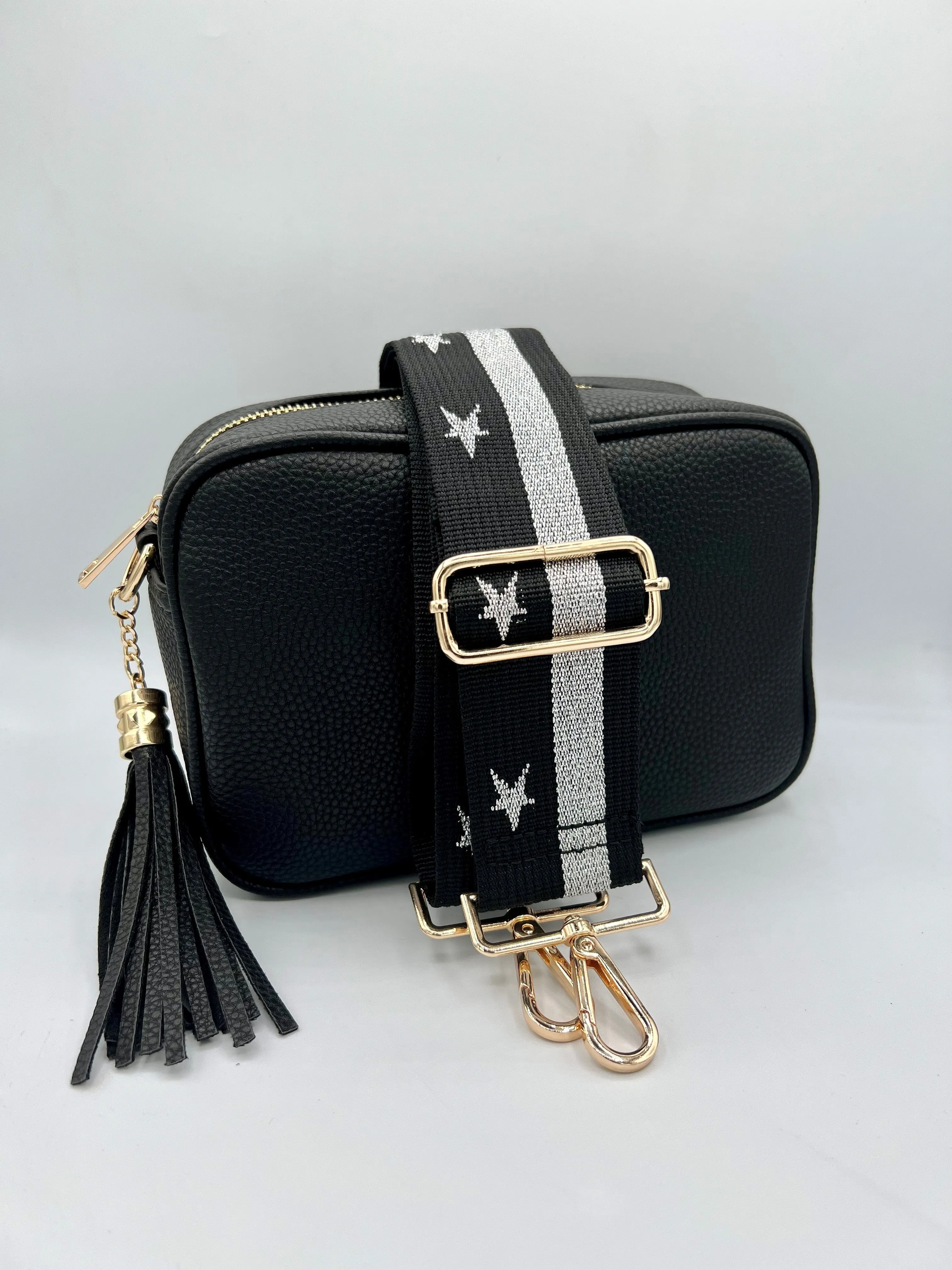 Bag Strap 71 - Black, Silver Stripe & Stars