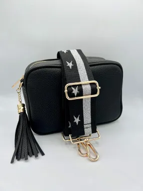 Bag Strap 71 - Black, Silver Stripe & Stars