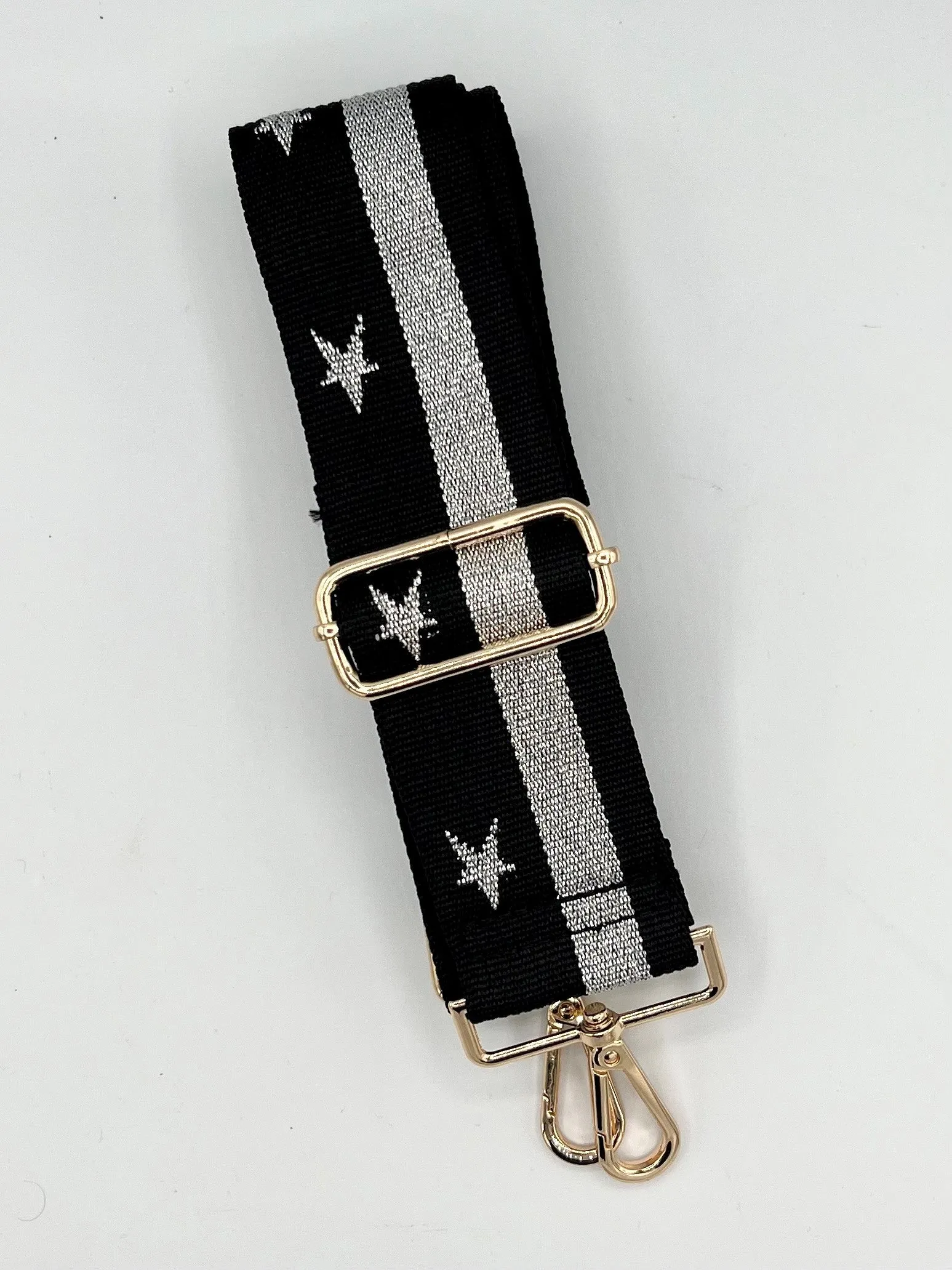 Bag Strap 71 - Black, Silver Stripe & Stars