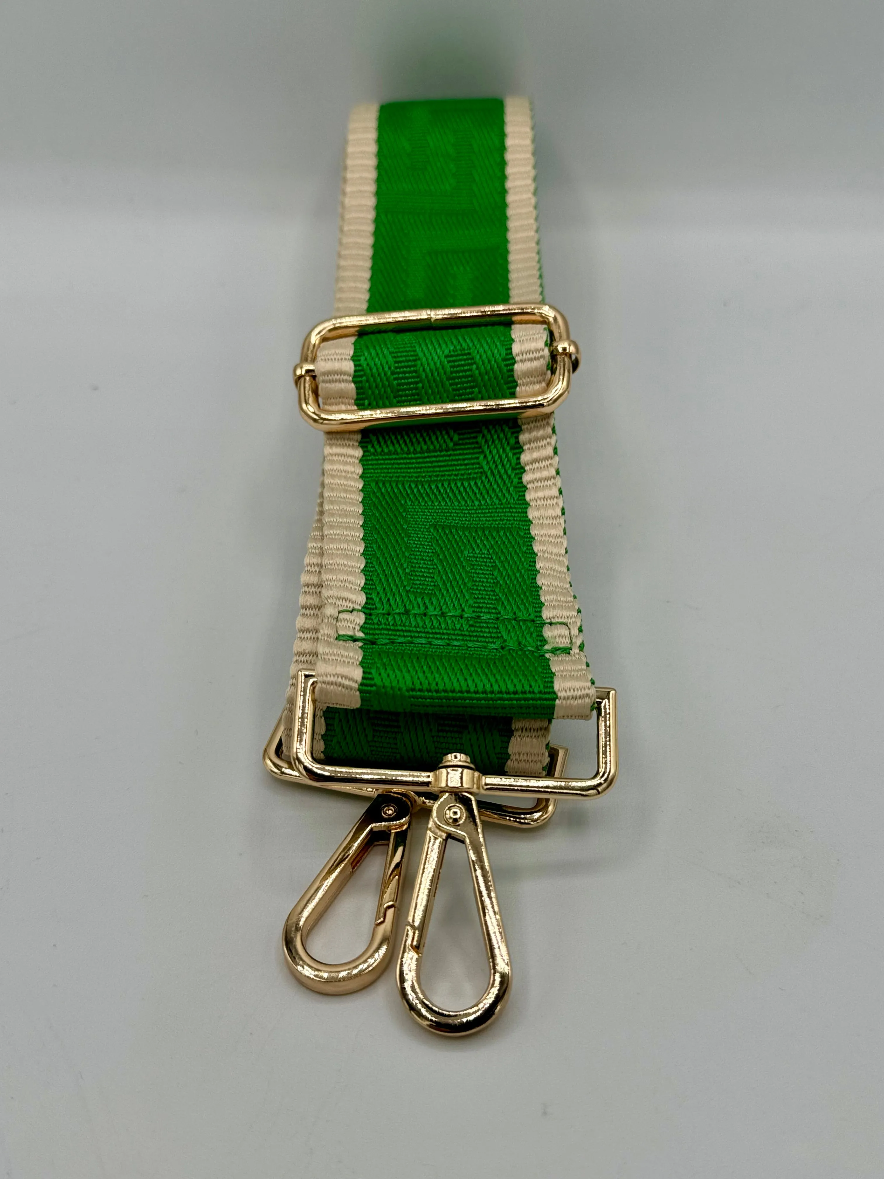 Bag Strap 81 - Green Pattern & Beige Stripe