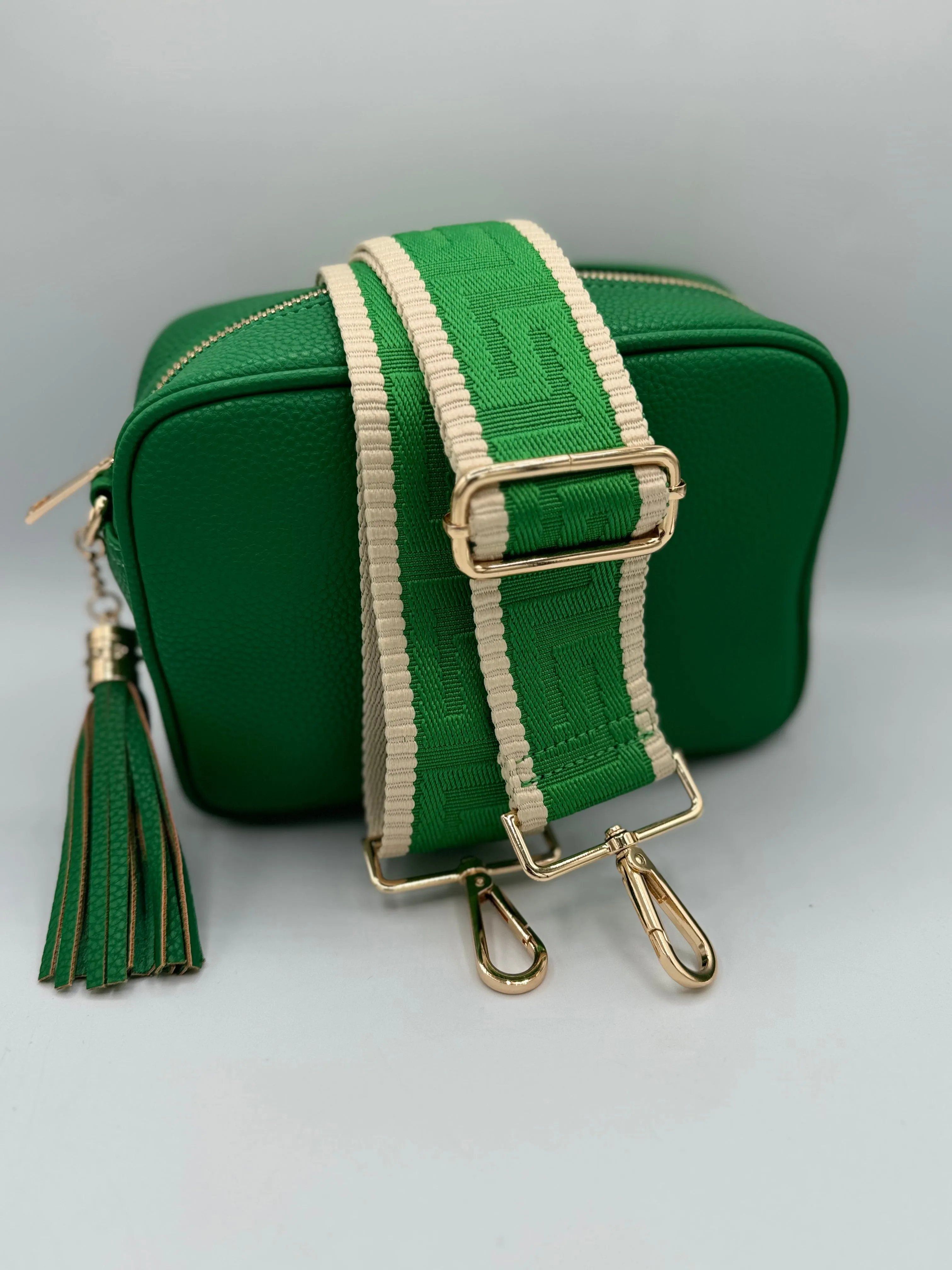 Bag Strap 81 - Green Pattern & Beige Stripe