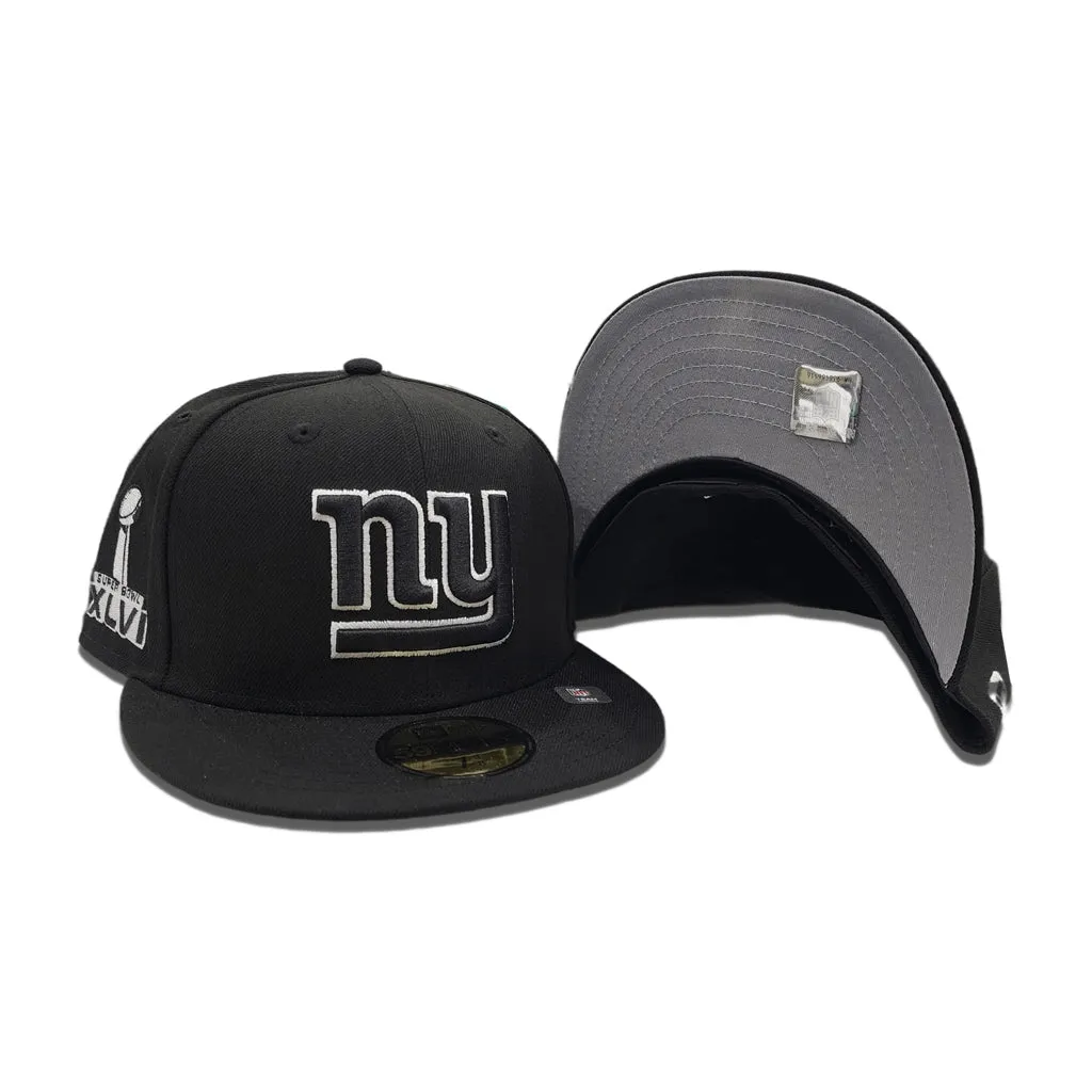 Black New York Giants Gray Bottom Super Bowl XLVI Side Patch New Era 59Fifty Fitted