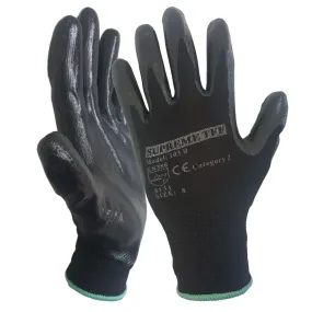 Black Nitrile Coated Nylon or Polyster Liner Work Glove