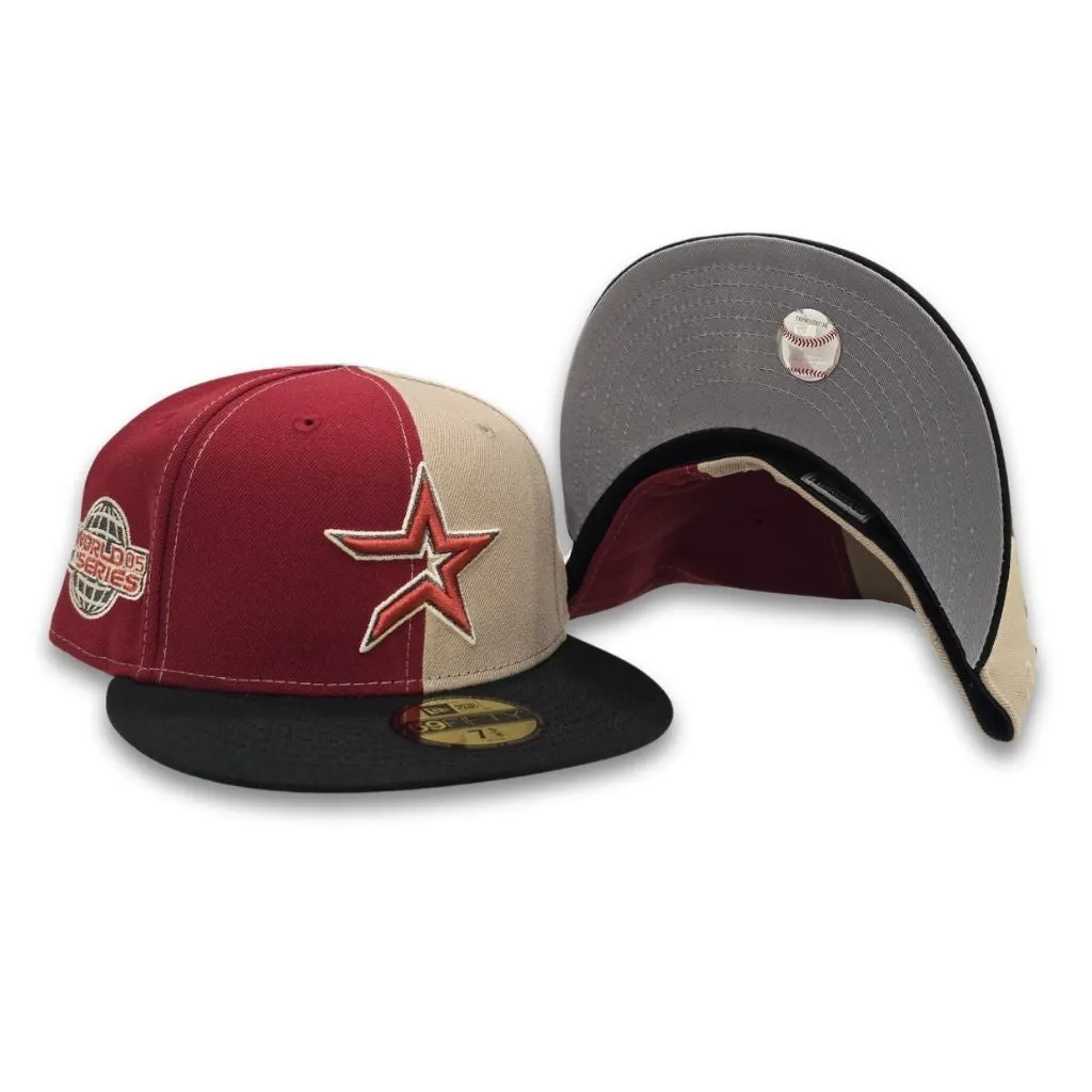 Brick Red/Tan Split Houston Astros Black Visor Gray Bottom 2005 World Series Side Patch New Era 59Fifty Fitted