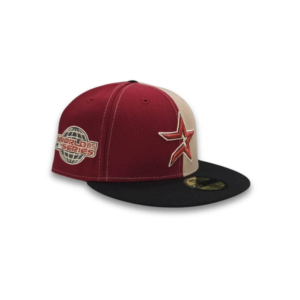 Brick Red/Tan Split Houston Astros Black Visor Gray Bottom 2005 World Series Side Patch New Era 59Fifty Fitted