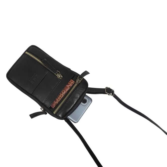 Brooke Black Polished Vegetable Tanned Real Leather Mobile Phone Crossbody Bag