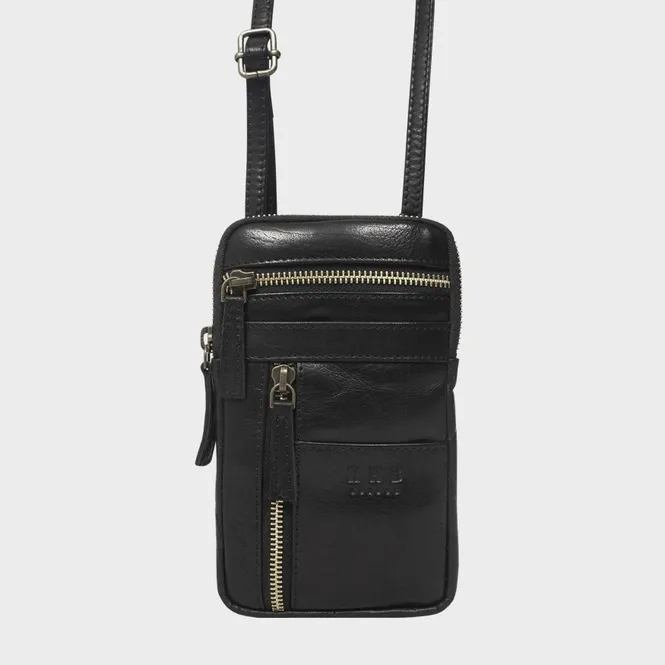 Brooke Black Polished Vegetable Tanned Real Leather Mobile Phone Crossbody Bag