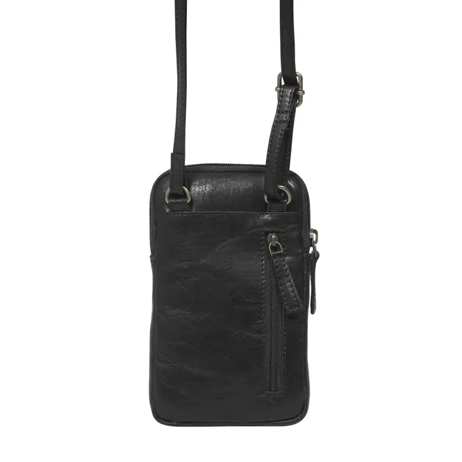 Brooke Black Polished Vegetable Tanned Real Leather Mobile Phone Crossbody Bag