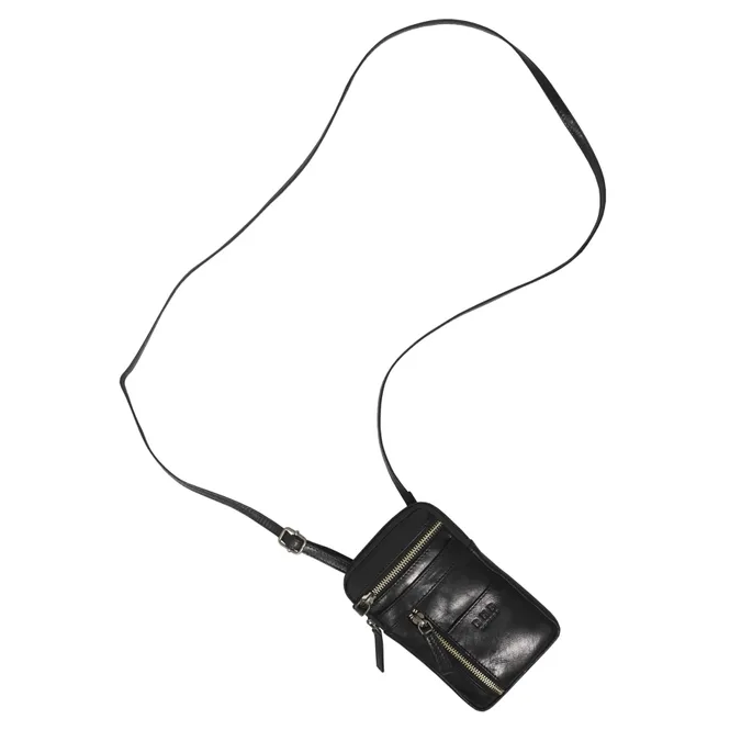 Brooke Black Polished Vegetable Tanned Real Leather Mobile Phone Crossbody Bag