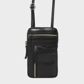 Brooke Black Polished Vegetable Tanned Real Leather Mobile Phone Crossbody Bag