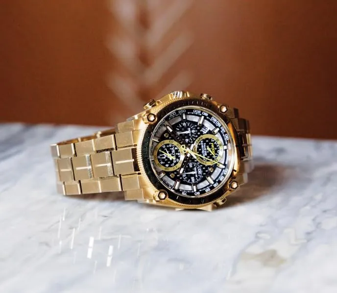 Bulova Men's Icon High Performance Quartz Chronograph Gold Stainless Steel Watch, Black Dial Style: 97B218