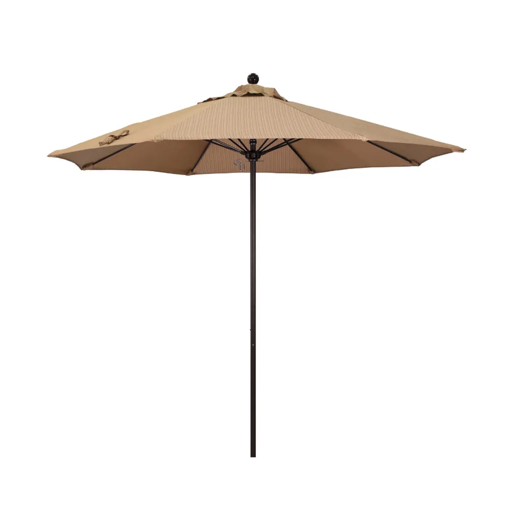 California Umbrella 9' Venture Series Patio Umbrella With Bronze Aluminum Pole Fiberglass Ribs Push Lift With Olefin Fabric