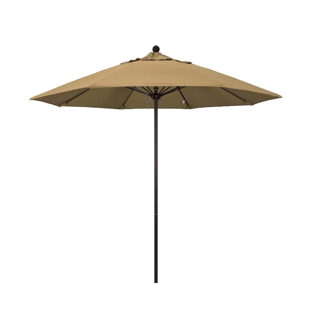 California Umbrella 9' Venture Series Patio Umbrella With Bronze Aluminum Pole Fiberglass Ribs Push Lift With Olefin Fabric