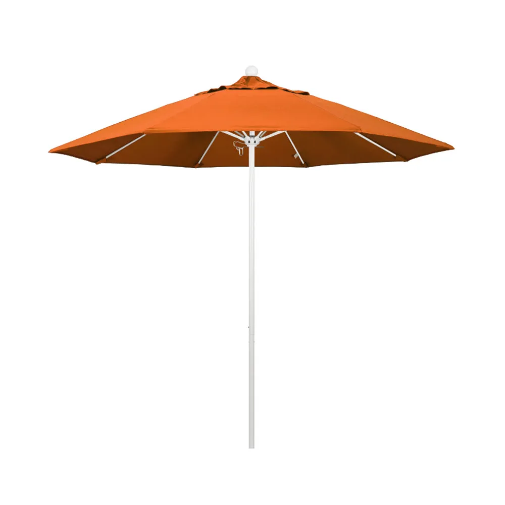 California Umbrella 9' Venture Series Patio Umbrella With Matted White Aluminum Pole Fiberglass Ribs Push Lift With Pacifica Fabric