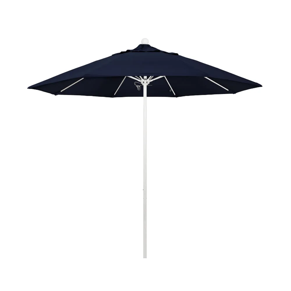 California Umbrella 9' Venture Series Patio Umbrella With Matted White Aluminum Pole Fiberglass Ribs Push Lift With Pacifica Fabric
