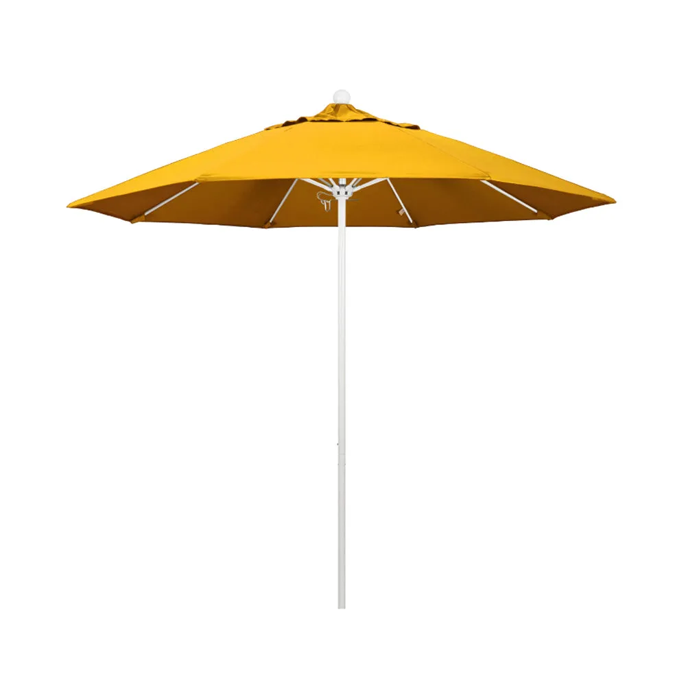 California Umbrella 9' Venture Series Patio Umbrella With Matted White Aluminum Pole Fiberglass Ribs Push Lift With Pacifica Fabric