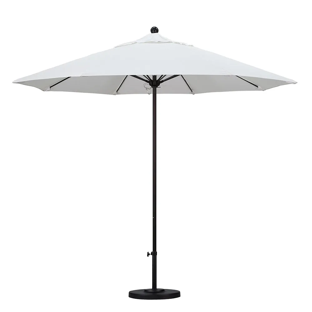 California Umbrella 9' Venture Series Patio Umbrella With Matted White Aluminum Pole Fiberglass Ribs Push Lift With Pacifica Fabric