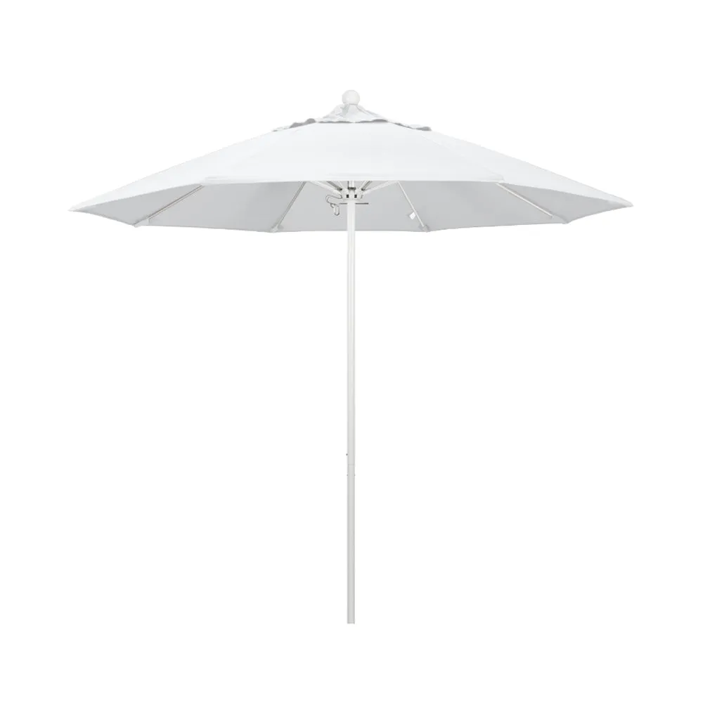 California Umbrella 9' Venture Series Patio Umbrella With Matted White Aluminum Pole Fiberglass Ribs Push Lift With Pacifica Fabric