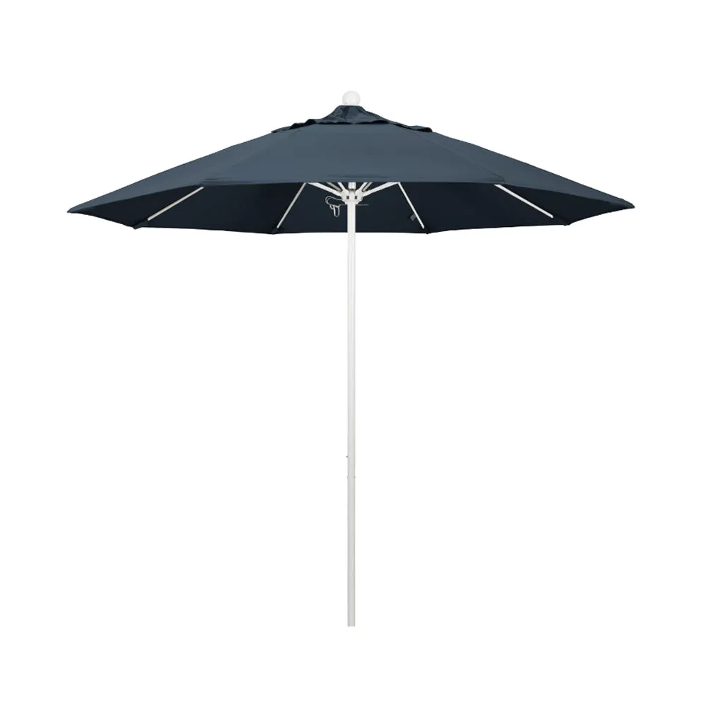 California Umbrella 9' Venture Series Patio Umbrella With Matted White Aluminum Pole Fiberglass Ribs Push Lift With Pacifica Fabric