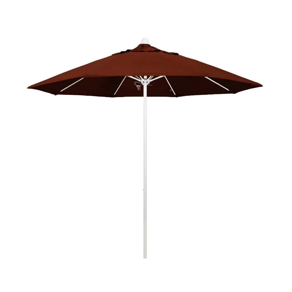 California Umbrella 9' Venture Series Patio Umbrella With Matted White Aluminum Pole Fiberglass Ribs Push Lift With Pacifica Fabric