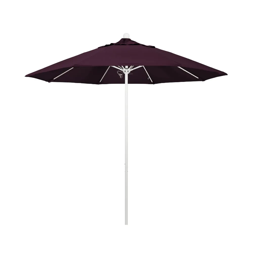 California Umbrella 9' Venture Series Patio Umbrella With Matted White Aluminum Pole Fiberglass Ribs Push Lift With Pacifica Fabric