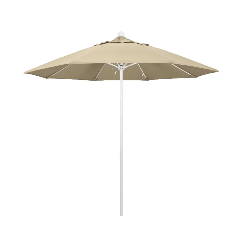 California Umbrella 9' Venture Series Patio Umbrella With Matted White Aluminum Pole Fiberglass Ribs Push Lift With Pacifica Fabric