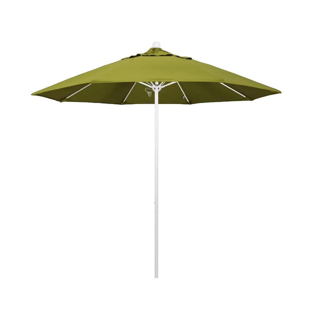 California Umbrella 9' Venture Series Patio Umbrella With Matted White Aluminum Pole Fiberglass Ribs Push Lift With Pacifica Fabric