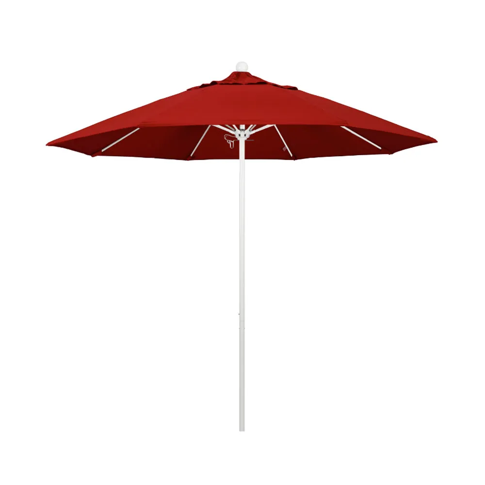 California Umbrella 9' Venture Series Patio Umbrella With Matted White Aluminum Pole Fiberglass Ribs Push Lift With Pacifica Fabric