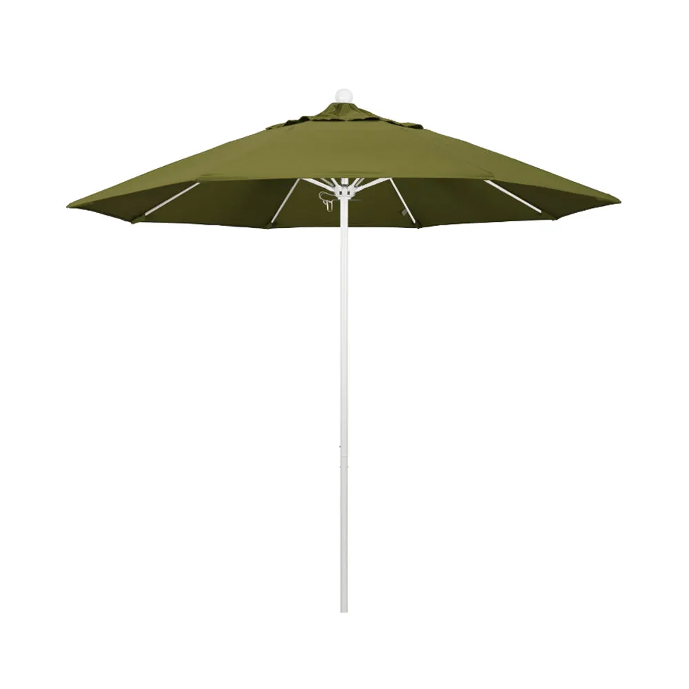 California Umbrella 9' Venture Series Patio Umbrella With Matted White Aluminum Pole Fiberglass Ribs Push Lift With Pacifica Fabric