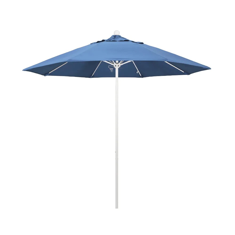 California Umbrella 9' Venture Series Patio Umbrella With Matted White Aluminum Pole Fiberglass Ribs Push Lift With Pacifica Fabric