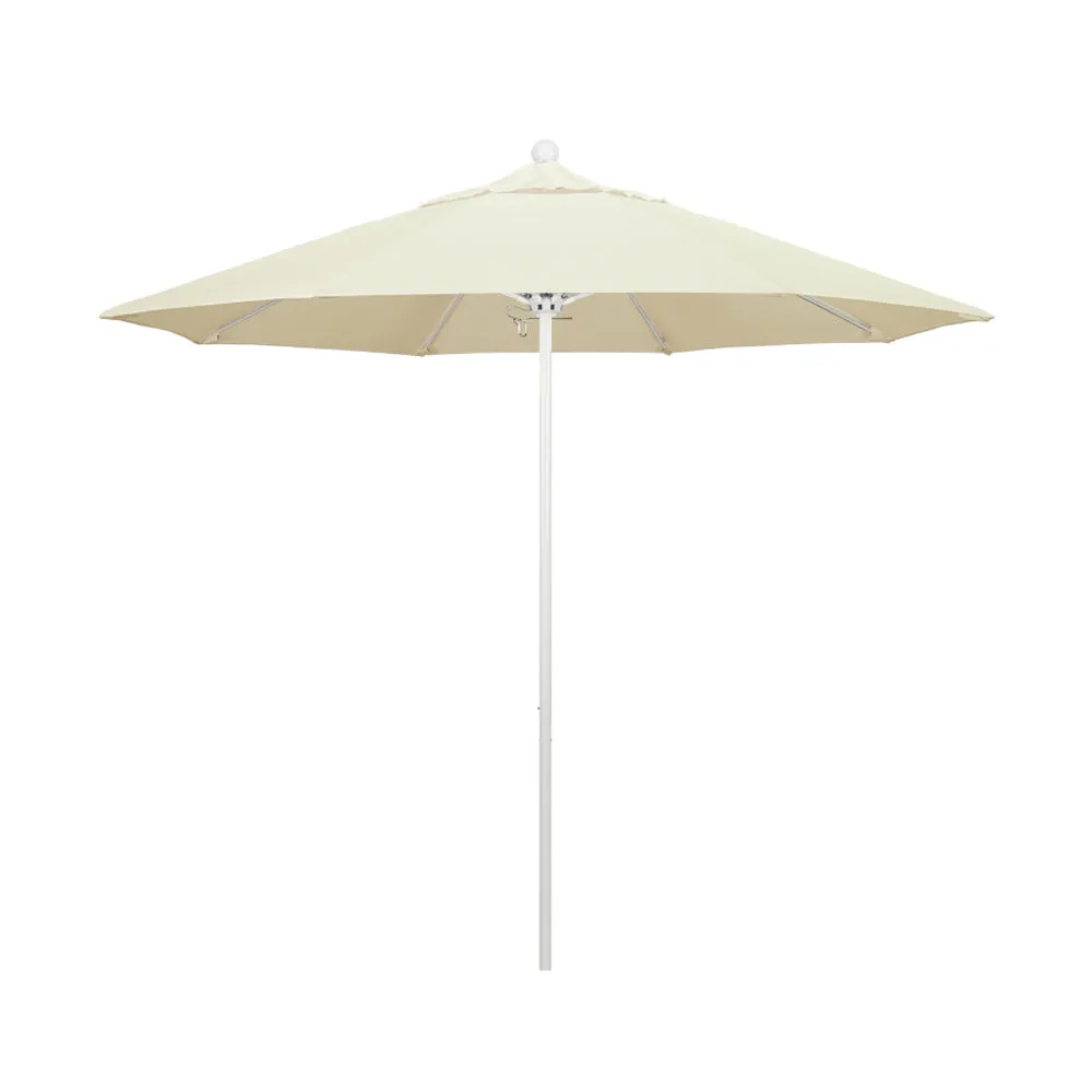 California Umbrella 9' Venture Series Patio Umbrella With Matted White Aluminum Pole Fiberglass Ribs Push Lift With Pacifica Fabric