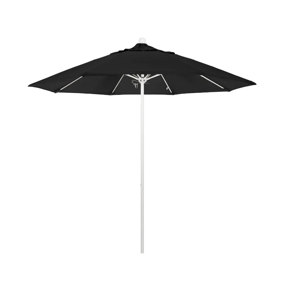 California Umbrella 9' Venture Series Patio Umbrella With Matted White Aluminum Pole Fiberglass Ribs Push Lift With Pacifica Fabric