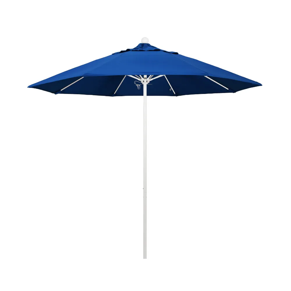 California Umbrella 9' Venture Series Patio Umbrella With Matted White Aluminum Pole Fiberglass Ribs Push Lift With Pacifica Fabric