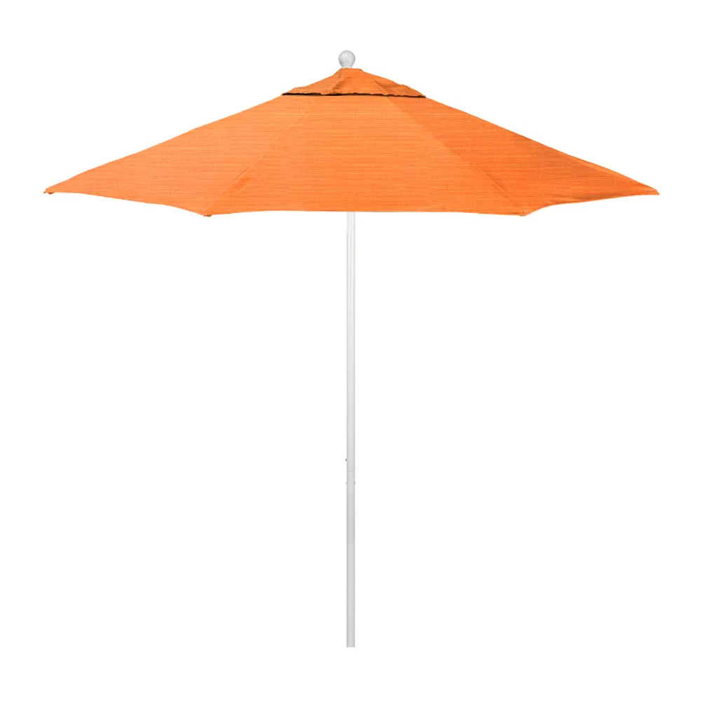 California Umbrella 9' Venture Series Patio Umbrella With Matted White Aluminum Pole Fiberglass Ribs Push Lift With Sunbrella Fabric