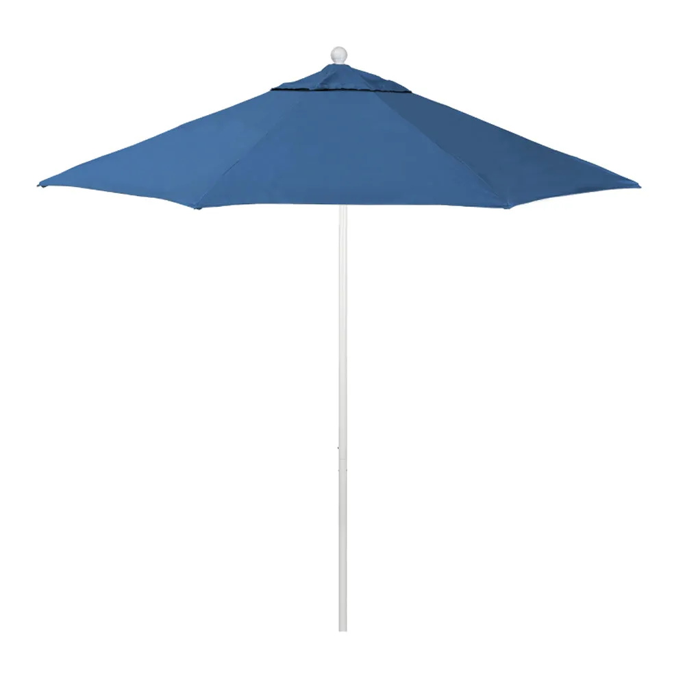California Umbrella 9' Venture Series Patio Umbrella With Matted White Aluminum Pole Fiberglass Ribs Push Lift With Sunbrella Fabric