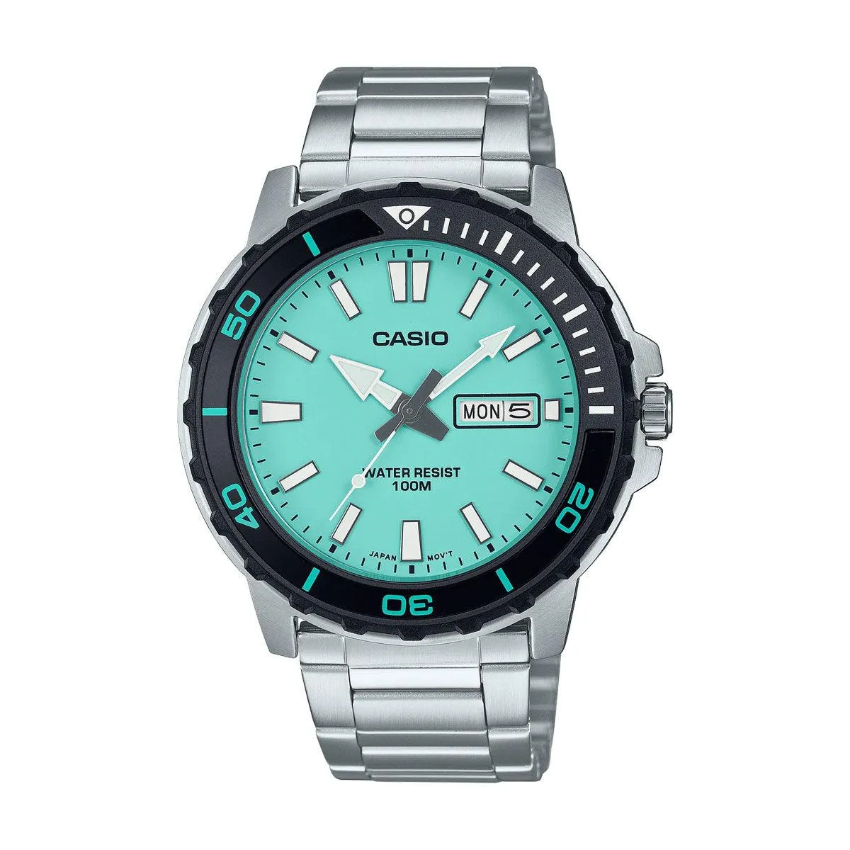Casio Divers Style Turquoise Blue Dial Stainless Steel Watch - MTD125D-2A2