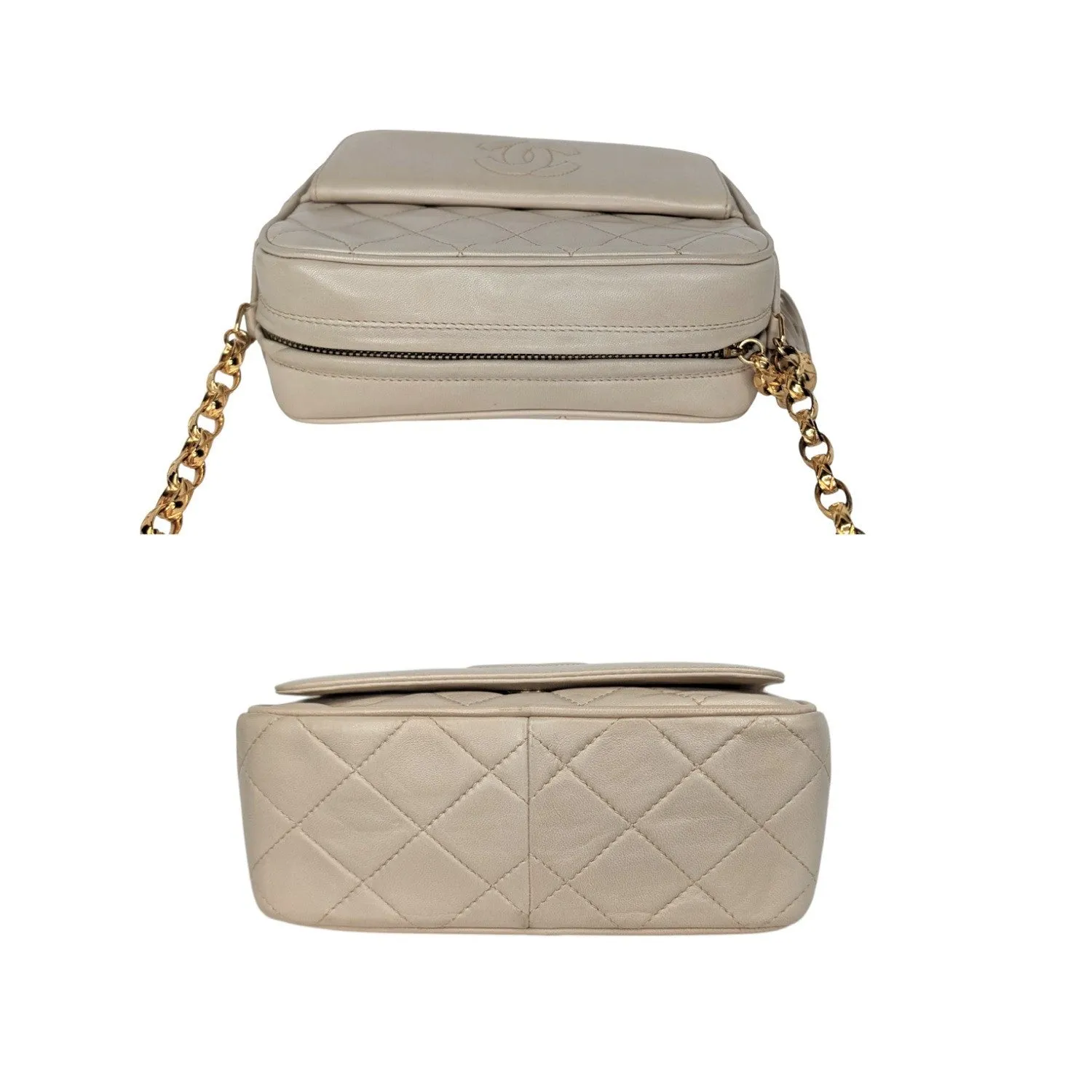 Chanel Vintage Cream Quilted Front Pocket Camera Tassel Bag