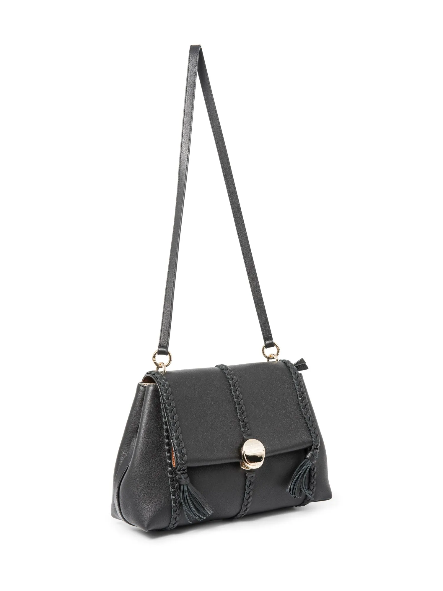 Chloe Leather Penelope Tassel Messenger Bag Black Gold
