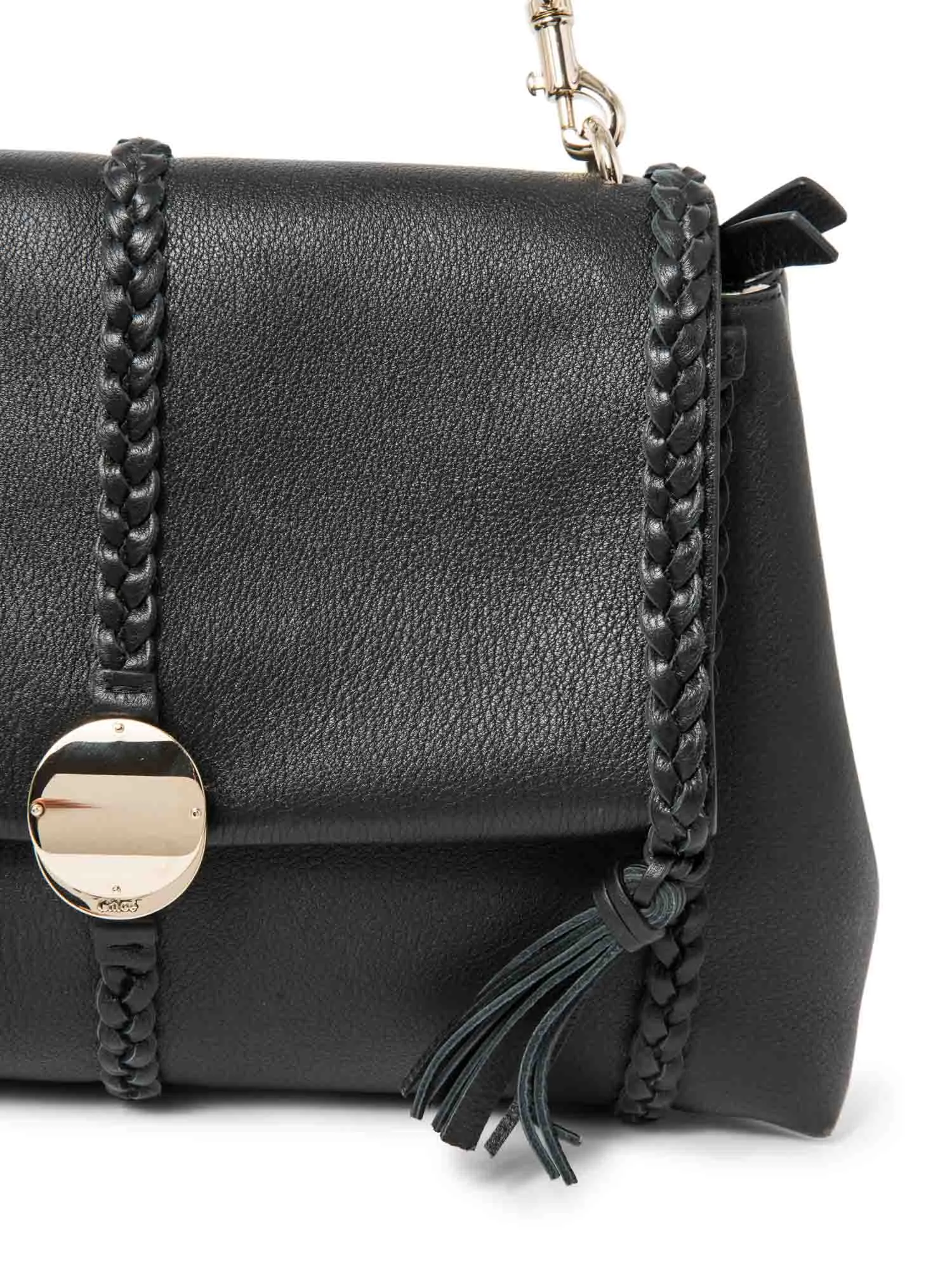 Chloe Leather Penelope Tassel Messenger Bag Black Gold