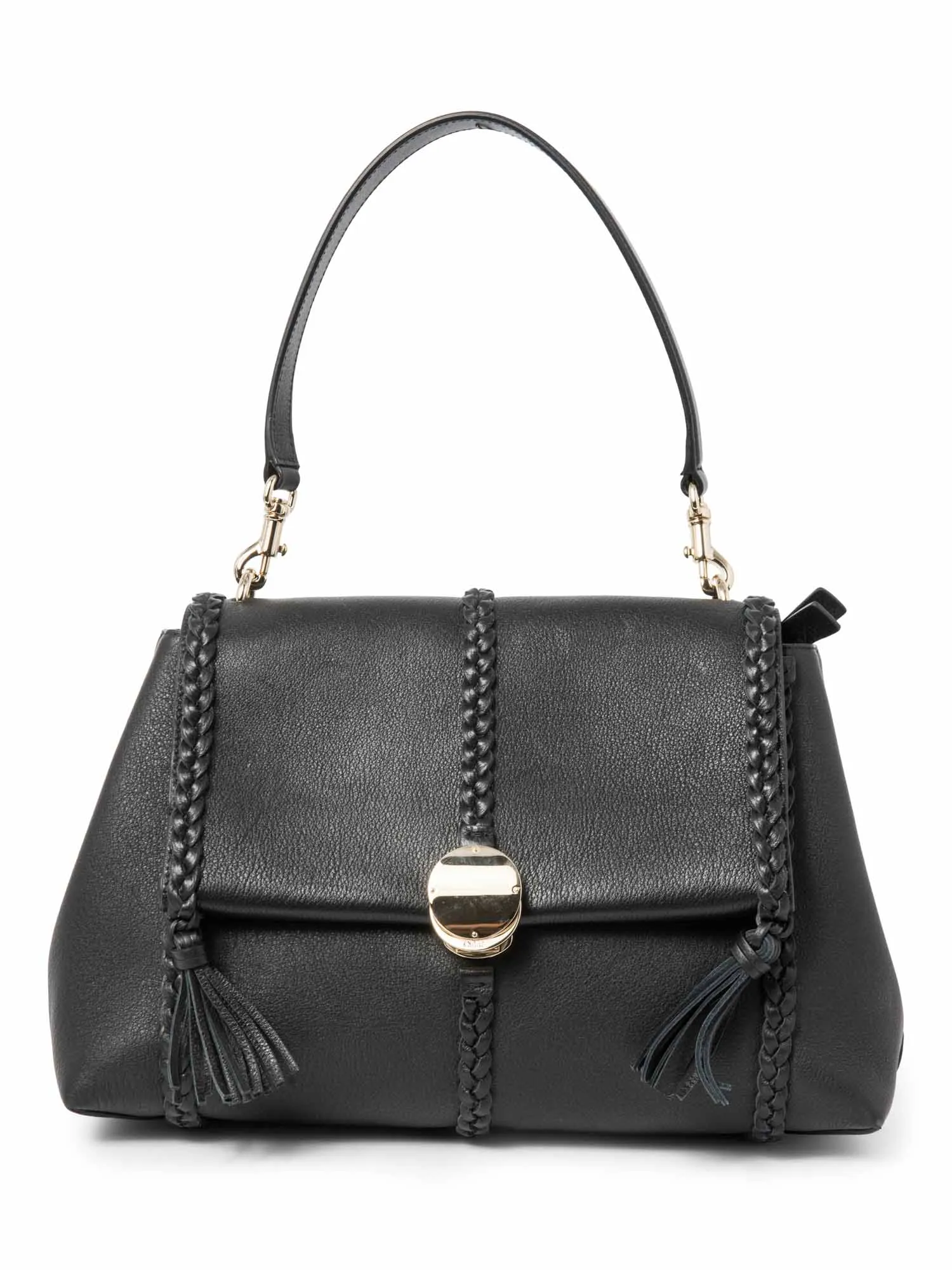 Chloe Leather Penelope Tassel Messenger Bag Black Gold
