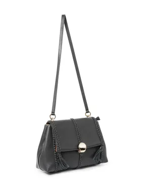 Chloe Leather Penelope Tassel Messenger Bag Black Gold