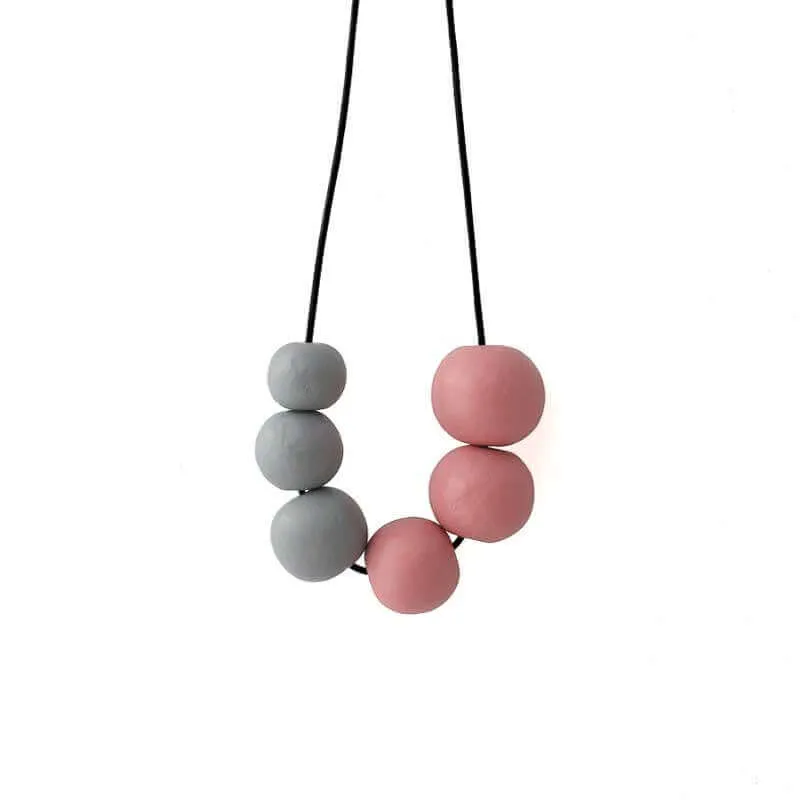 Chunky Statement Necklace in Grey & Pink