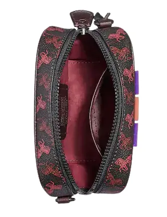 Coach Camera Bag 16 With Horse And Carriage Print And Varsity Stripe