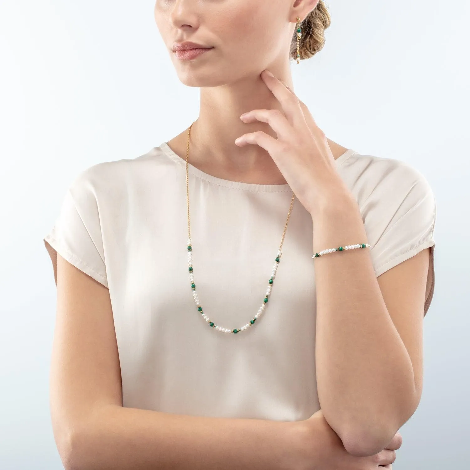 Coeur De Lion Harmony Gold Pearl and Malachite Necklace