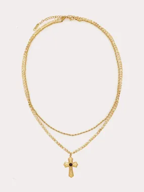 CROSS PENDANT LAYERED NECKLACE