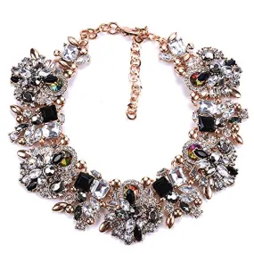 Crystal Beads Statement Necklace (Black White)