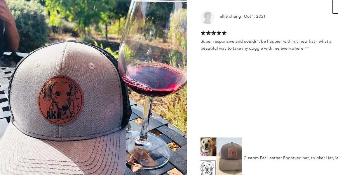 Custom Pet Leather Engraved hat, trucker hat, leather patch, your pet photo on hat
