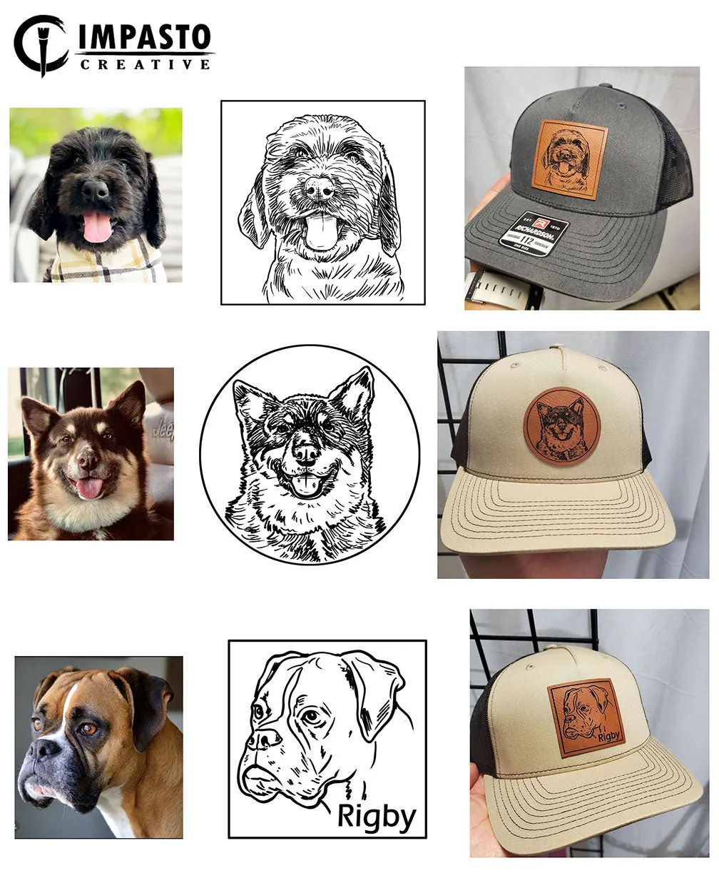 Custom Pet Leather Engraved hat, trucker hat, leather patch, your pet photo on hat